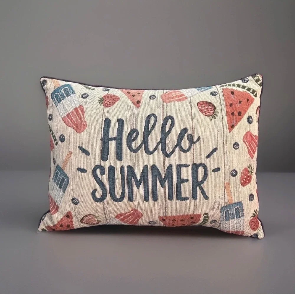 Hello Summer Decorative Pillow Tapestry Watermelon Popsicle Accent Blue Red
